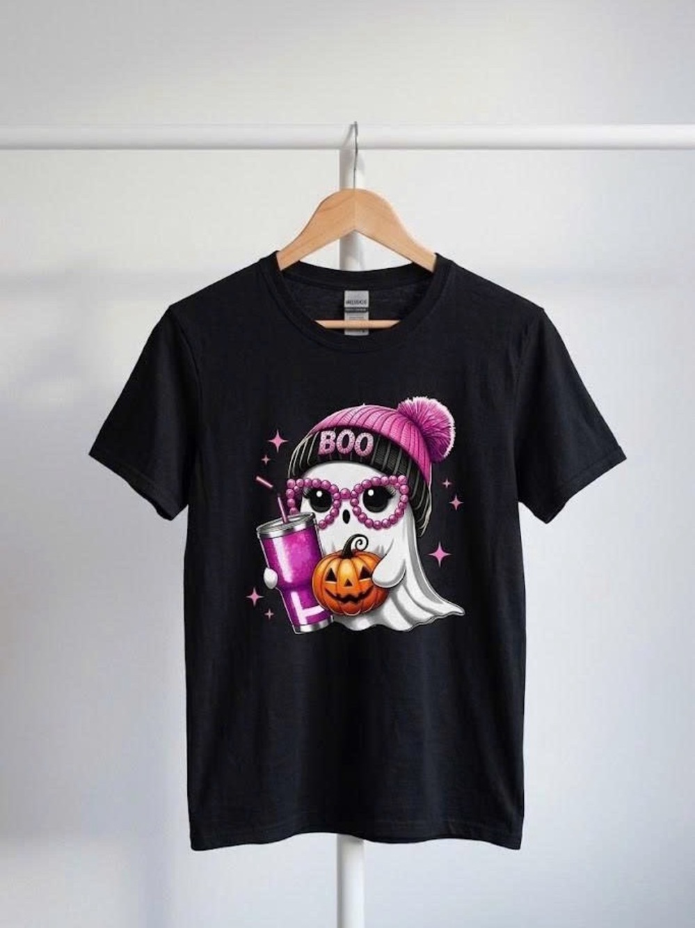 Cute Pink Ghost Graphic Tee Spooky Babe Beanie Tumbler Halloween Shirt